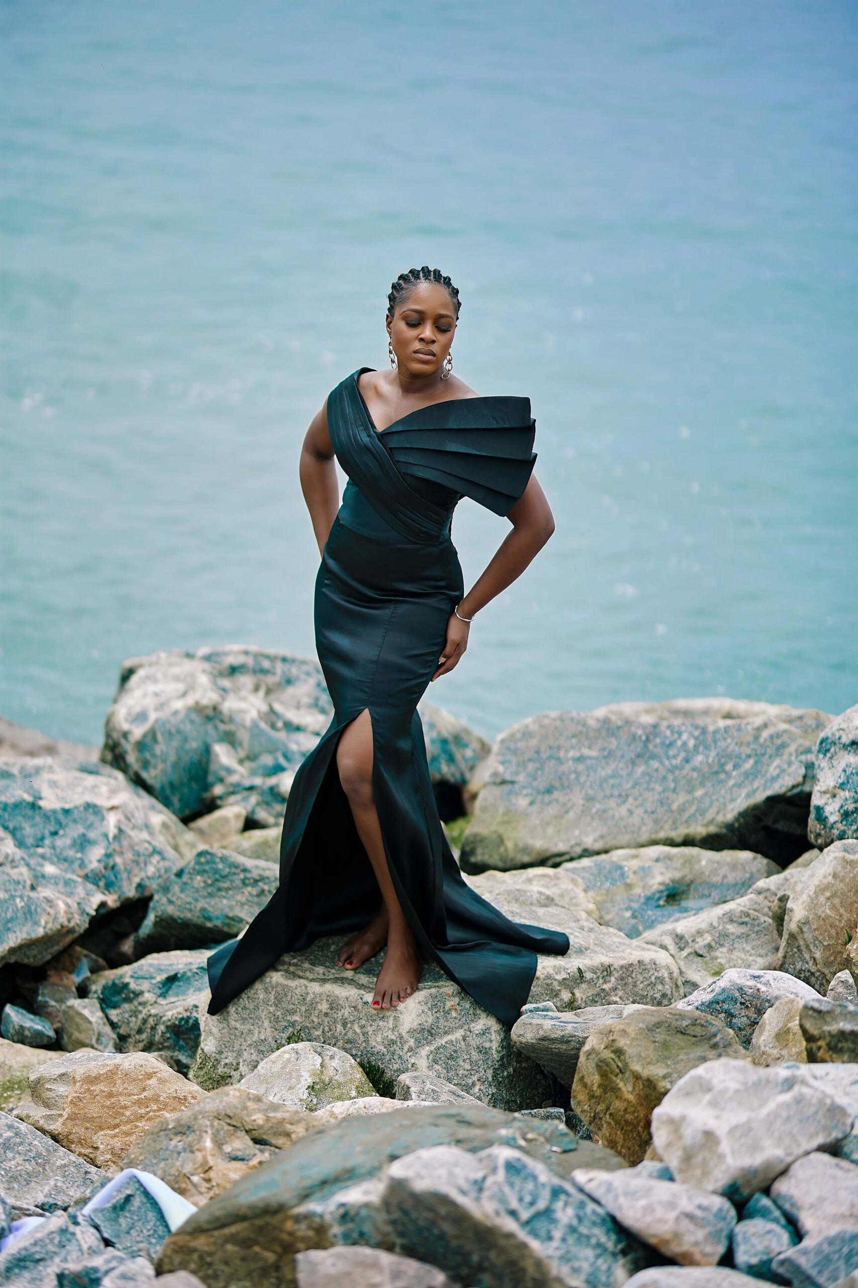 Myra Black Evening Gown with Slit